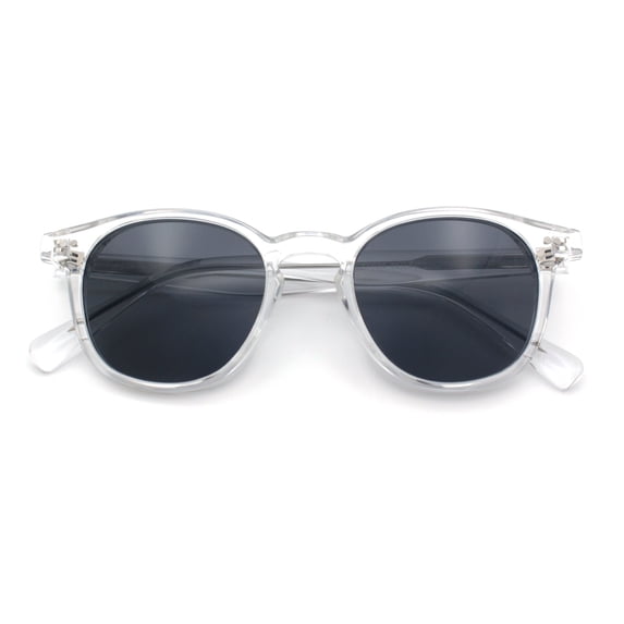 SA106 Polarized TAC Lens Retro Hipster Thin Keyhole Round Horn Rim Sunglasses / Clear Frame - Black Lens