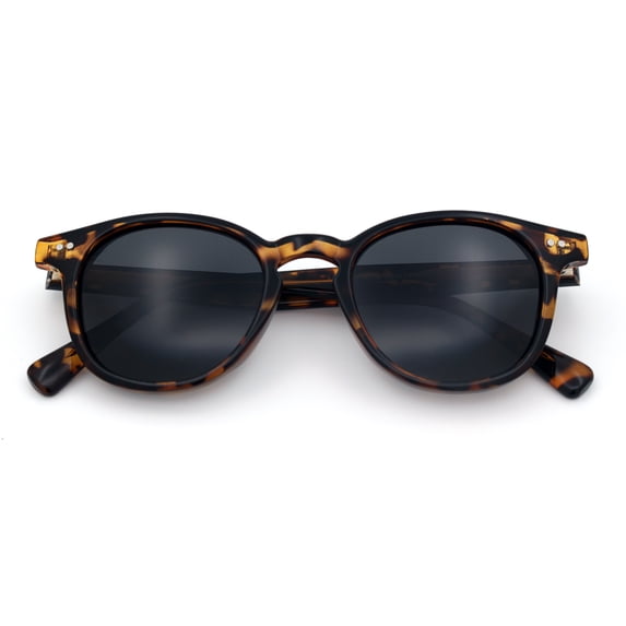 SA106 Polarized TAC Lens Retro Hipster Thin Keyhole Round Horn Rim Sunglasses / Tortoise Frame - Black Lens