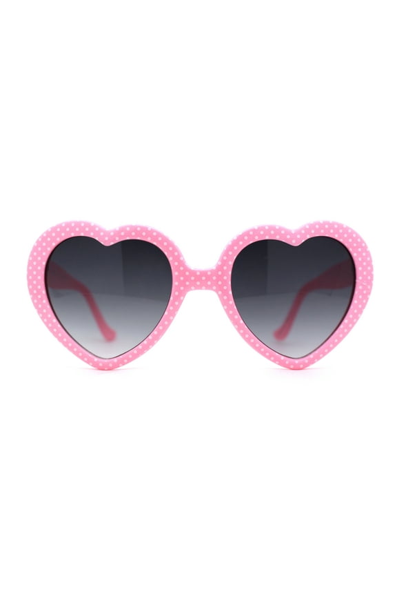 Polka Dot Print Plastic Heart Shape Cute Womens Sunglasses Dark Pink