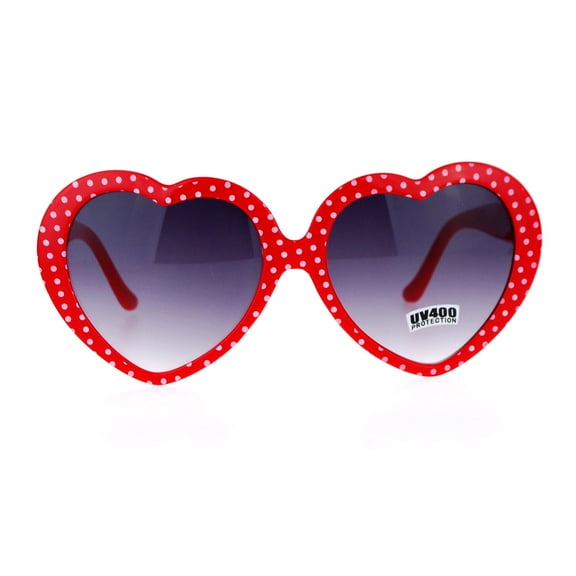 SA106 Polka Dot Print Plastic Heart Shape Cute Womens Sunglasses Red