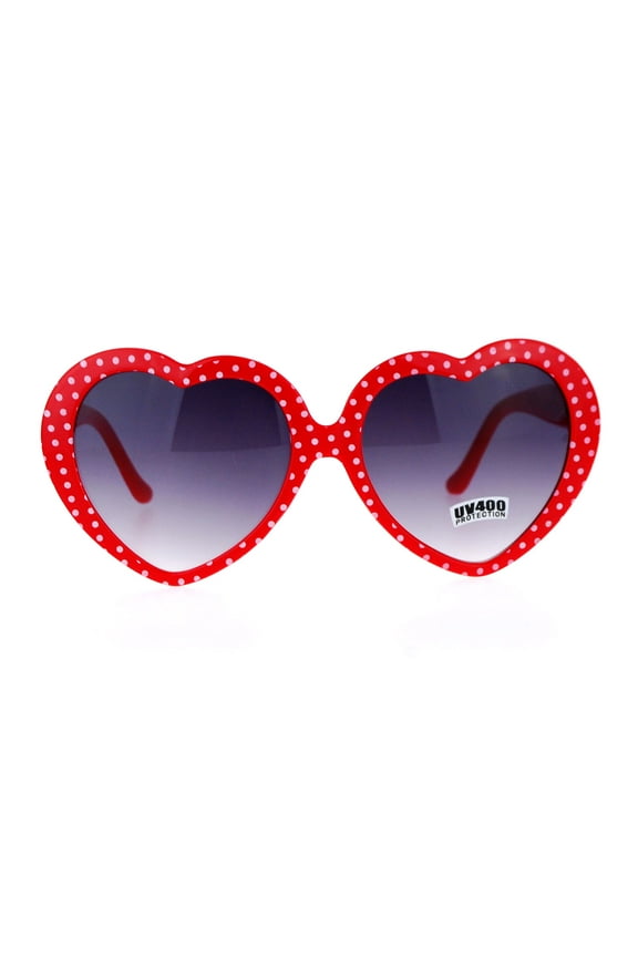 Polka Dot Print Plastic Heart Shape Cute Womens Sunglasses Red