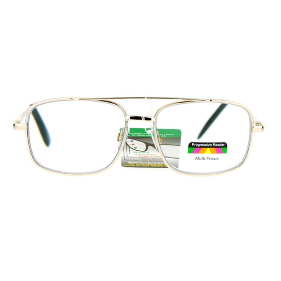 SA106 Rectangular Metal Frame Multi 3 Focus Progressive Reading Glasses Gold +2.0
