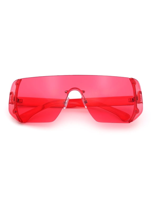 Red Futuristic Oversized Shield Sunglasses for Women One Piece Visor UV400