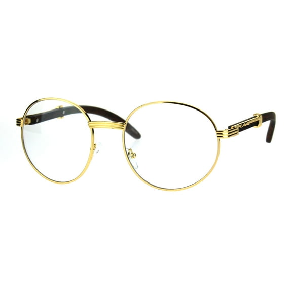 SA106 Retro Art Nouveau Vintage Style Small Metal Frame Eyeglasses Round Yellow Gold