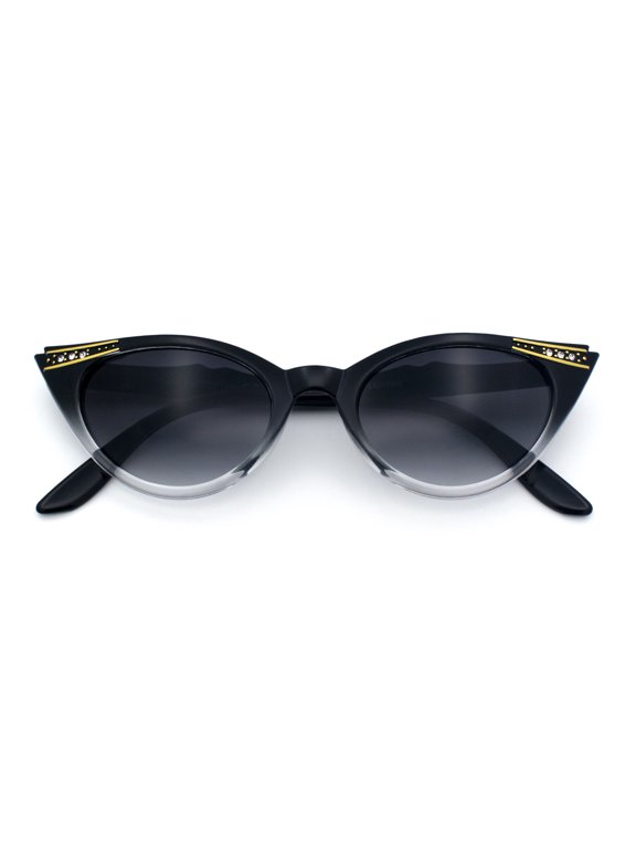 Retro Glam Rhinestone Cat Eye Sunglasses UV400 Gradient / Black