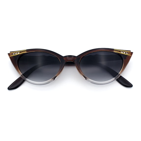 SA106 Retro Glam Rhinestone Cat Eye Sunglasses UV400 Gradient / Brown