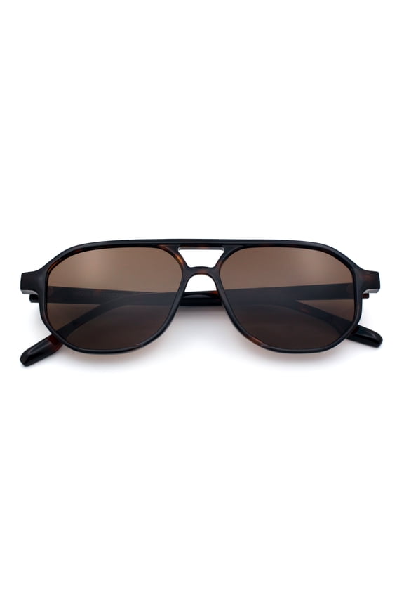 Retro Hipster Snug Slim Frame Plastic Aviator Sunglasses - Tortoise Frame / Brown Lens