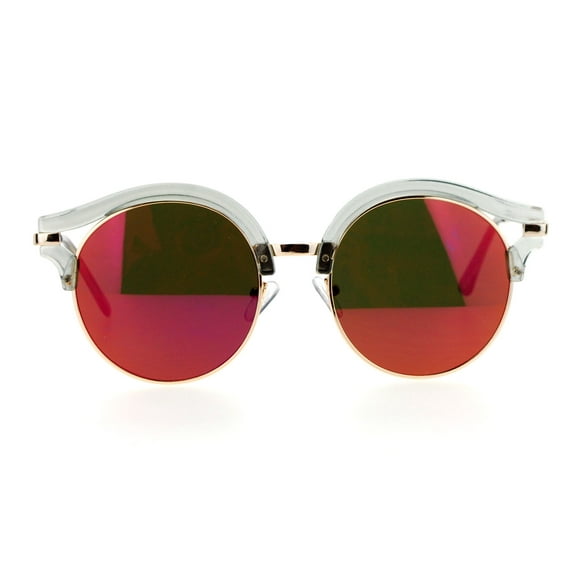 SA106 Retro Mirrored Lens Round Circle Half Rim Womens Sunglasses Grey