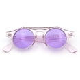 thumbnail image 1 of SA106 Retro Round Flip Up Sunglasses with Transparent Frame and UV400 Colored Lenses Purple Silver Frame - Purple Lens, 1 of 6