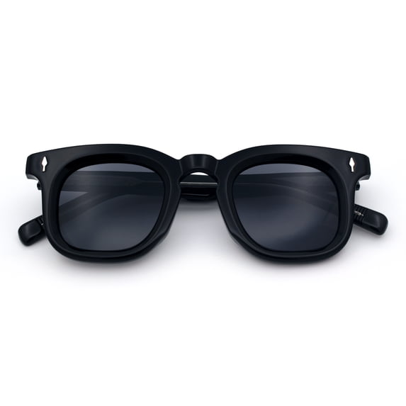 SA106 Retro TAC Polarized Thick Bevel Rectangle Horn Rim Hipster UV400 Sunglasses / All Black