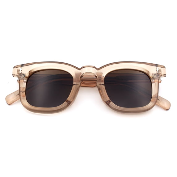 SA106 Retro TAC Polarized Thick Bevel Rectangle Horn Rim Hipster UV400 Sunglasses / Peach Frame - Brown Lens