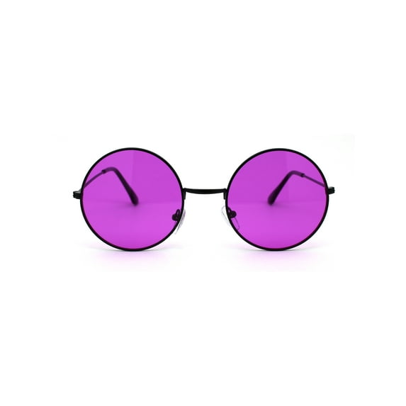 SA106 Retro Vintage Flat Color Circle Round Lens Sunglasses Black Fuchsia
