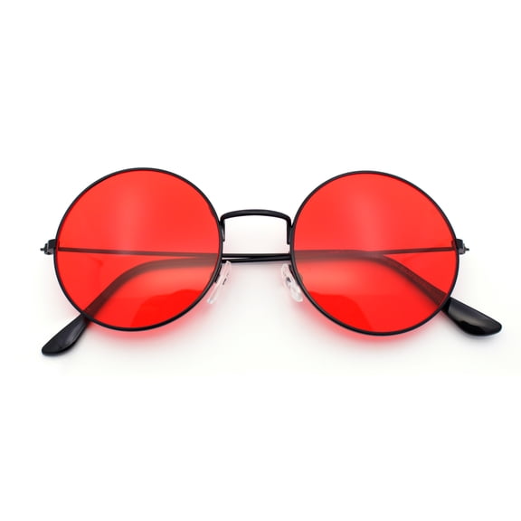 SA106 Retro Vintage Flat Color Circle Round Lens Sunglasses Black Red