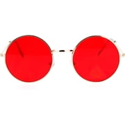 SA106 Retro Vintage Flat Color Circle Round Lens Sunglasses Gold / Red