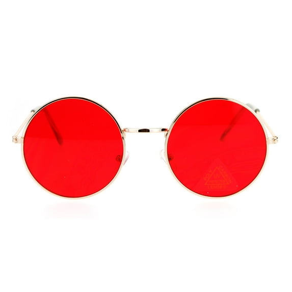 SA106 Retro Vintage Flat Color Circle Round Lens Sunglasses Gold Red