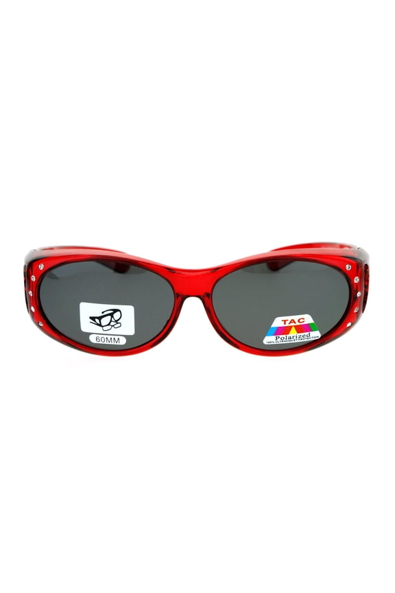 Rhinestone Polarized Womens 60mm Over the Glasses Fit Over Sunglasses Red