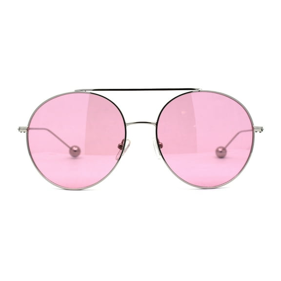 SA106 Round Double Bridge Metal Frame Airman Style Sunglasses Silver Pink