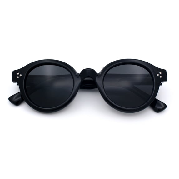 SA106 Round Thick Horn Rim Polarized Sunglasses Retro Hipster UV400 TAC Lens / All Black
