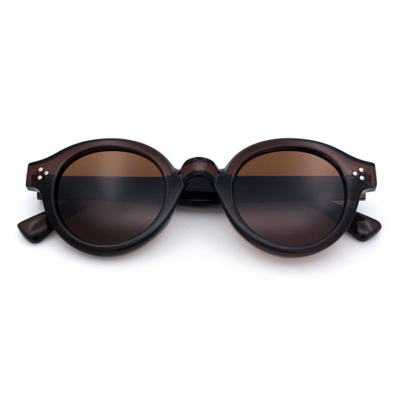 SA106 Round Thick Horn Rim Polarized Sunglasses Retro Hipster UV400 TAC Lens / All Brown