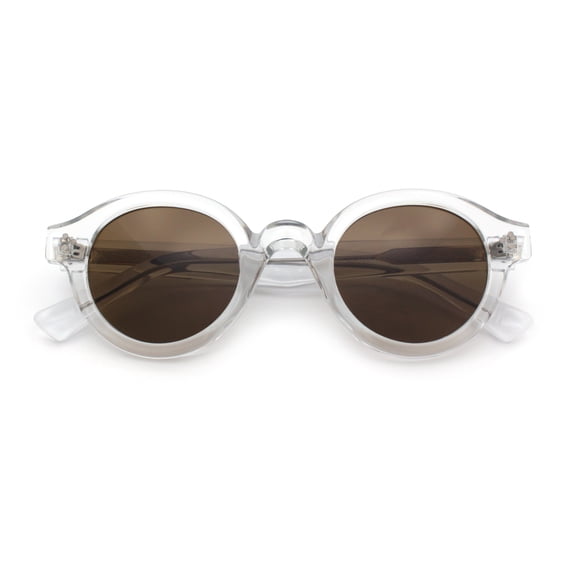 SA106 Round Thick Horn Rim Polarized Sunglasses Retro Hipster UV400 TAC Lens / Clear Frame - Brown Lens