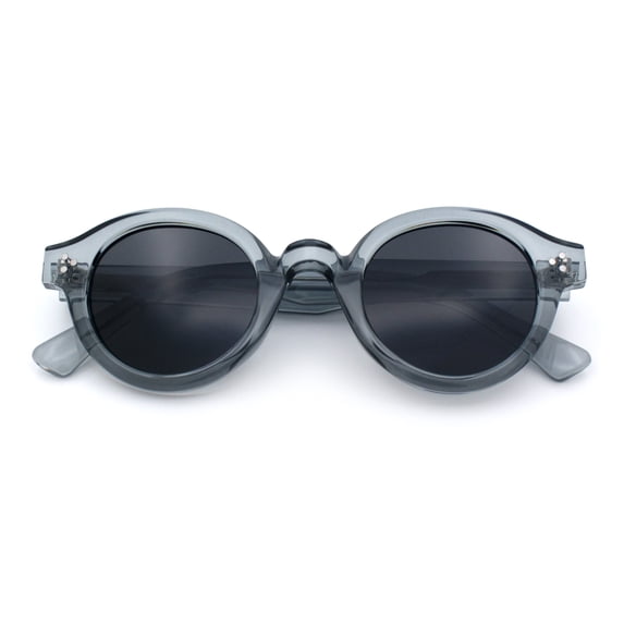 SA106 Round Thick Horn Rim Polarized Sunglasses Retro Hipster UV400 TAC Lens / Slate Frame - Black Lens
