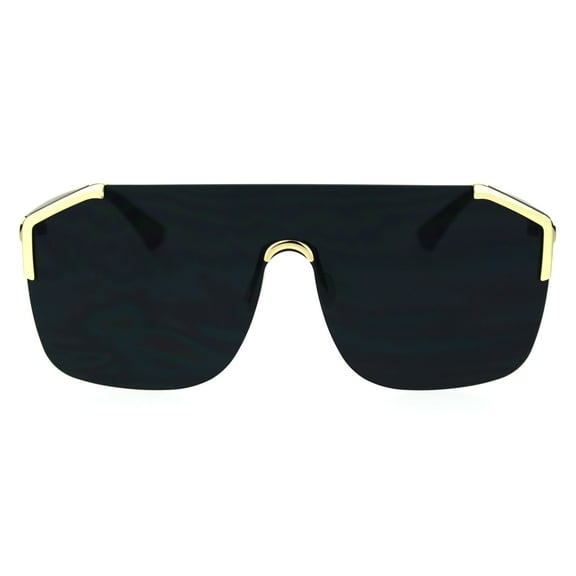 SA106 Shield Exposed Lens Oversize Racer Retro Sunglasses Gold Solid Black