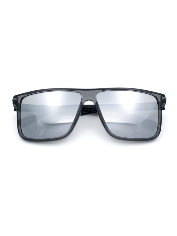 Slim Rectangle Sunglasses for Men UV400 Polycarbonate Lightweight Narrow Modern Minimalist Style Slate Tortoise Frame - Silver Mirror Lens