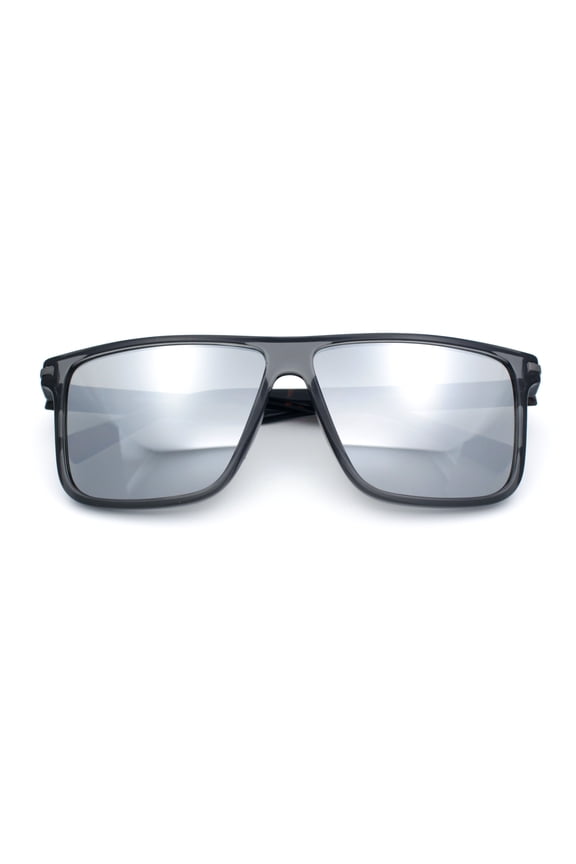 Slim Rectangle Sunglasses for Men UV400 Polycarbonate Lightweight Narrow Modern Minimalist Style Slate Tortoise Frame - Silver Mirror Lens