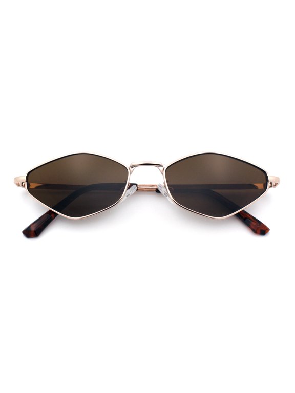 Small Narrow Hexagonal Metal Sunglasses Hipster Sunglasses / Gold - Brown