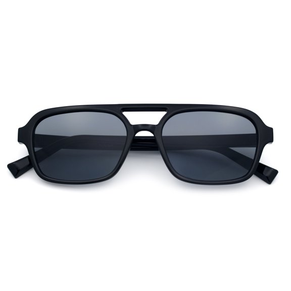 SA106 Snug Double Bridge Flat Top Retro Square Aviator Sunglasses / All Black