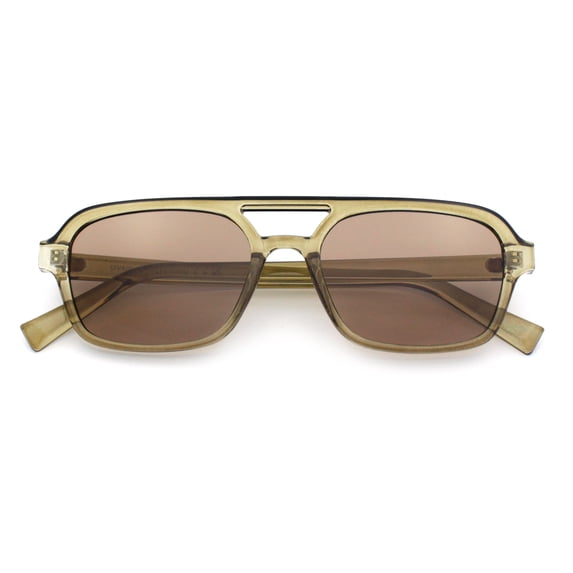 SA106 Snug Double Bridge Flat Top Retro Square Aviator Sunglasses / Green - Beige