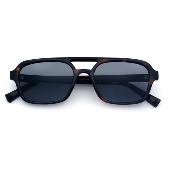SA106 Snug Double Bridge Flat Top Retro Square Aviator Sunglasses / Tortoise - Black