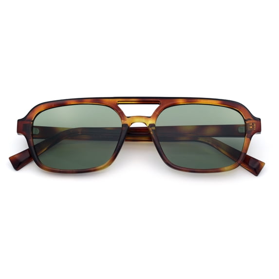 SA106 Snug Double Bridge Flat Top Retro Square Aviator Sunglasses / Tortoise - Green