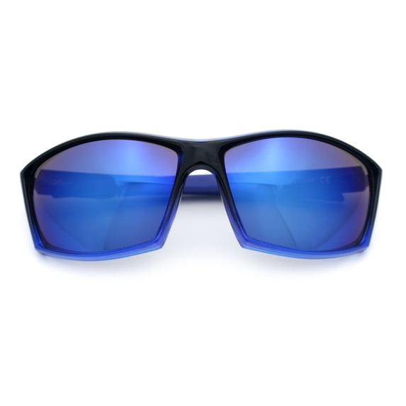 SA106 Sport Wrap Sunglasses UV400 Mirror Lens Lightweight Active Eyewear Black Blue Frame - Blue Mirror Lens
