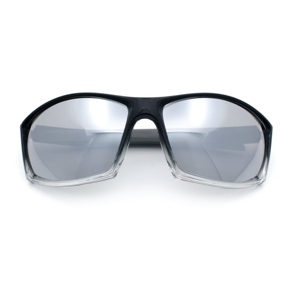 SA106 Sport Wrap Sunglasses UV400 Mirror Lens Lightweight Active Eyewear Black Clear Frame - Silver Mirror Lens