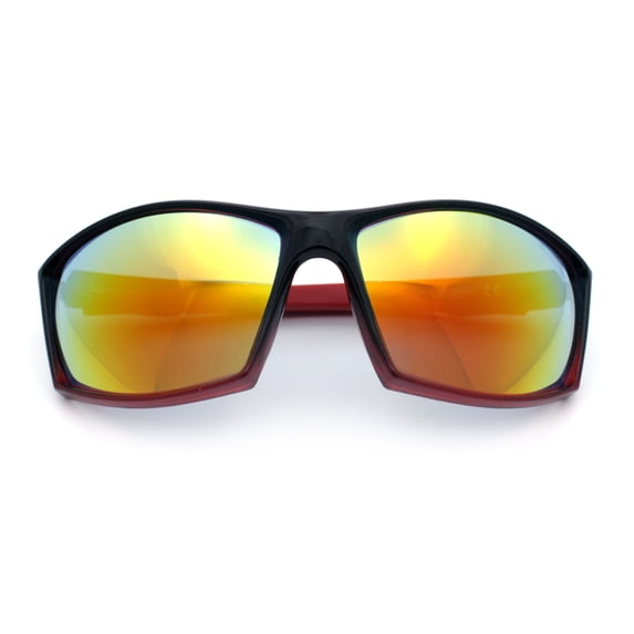 SA106 Sport Wrap Sunglasses UV400 Mirror Lens Lightweight Active Eyewear Black Red Frame - Orange Mirror Lens