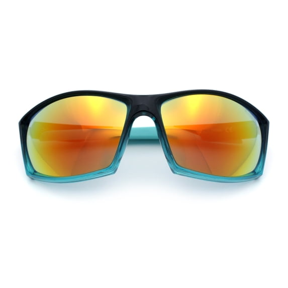 SA106 Sport Wrap Sunglasses UV400 Mirror Lens Lightweight Active Eyewear Black Teal Frame - Orange Mirror Lens