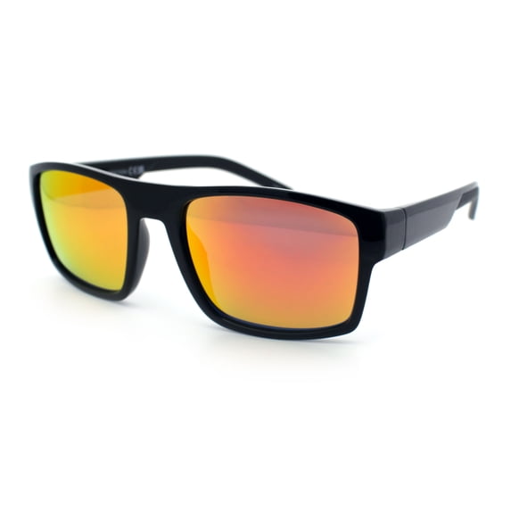 SA106 Sport Wrap Sunglasses for Men UV400 Mirror Lens Lightweight Performance Shiny Black Frame - Red Orange Mirror Lens