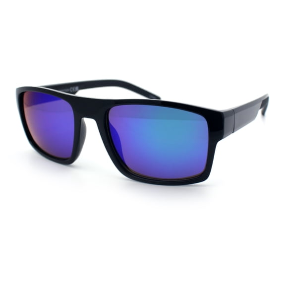 SA106 Sport Wrap Sunglasses for Men UV400 Mirror Lens Lightweight Performance Shiny Black Frame - Teal Mirror Lens