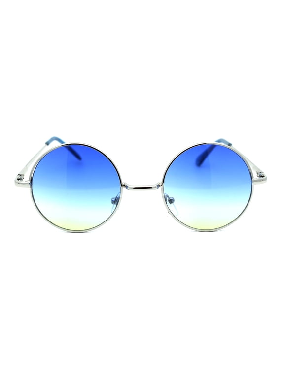 Summer Color Gradient Lens Circle Lens Round Hippie Sunglasses Blue Yellow