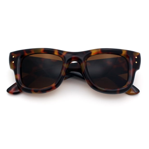 SA106 Super Balloon Chunky Retro Horn Rim Sunglasses Thick Wide Frame UV400 / Tortoise Frame - Brown Lens
