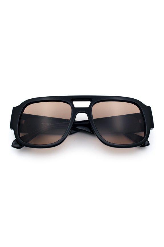 Thick Plastic Aviator Sunglasses with Cutout Bridge