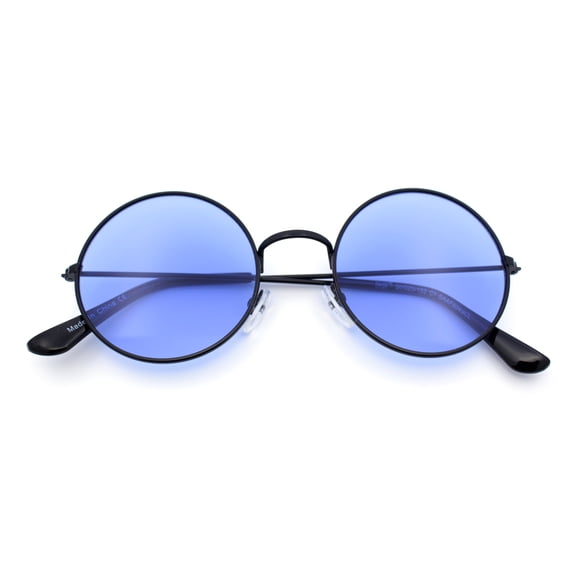SA106 Unisex Vintage Pop Color Round Circle Lens Sunglasses, Black/Blue