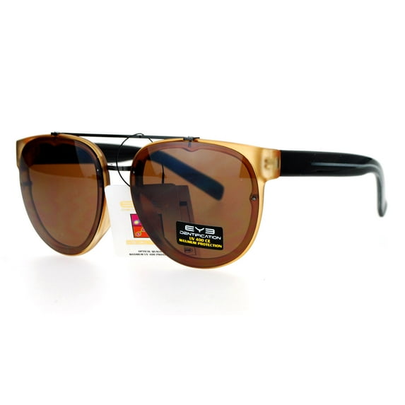 SA106 Vintage Style Exposed Lens Plastic Aviator Sunglasses Brown