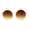 thumbnail image 1 of SA106 Wire Double Rim Round Circle Flat Lens Womens Retro Diva Sunglasses Gold Brown Smoke, 1 of 3