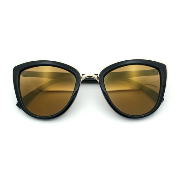 SA106 Women's Color Mirror Mirrored Lens Oversize Cat Eye Fashion Sunglasses, Black, Gold