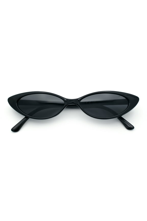 Women's Narrow Thin Cat Eye Retro Cat Eye Sunglasses, Black, 1