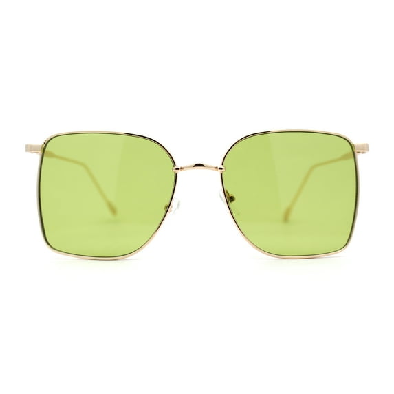SA106 Womens 90s Metal Rim Large Rectangle Geeky Sunglasses Gold Green
