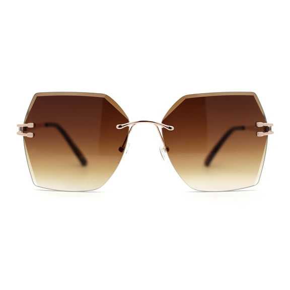 SA106 Womens Angular Beveled Rimless Butterfly Sunglasses Gold Brown