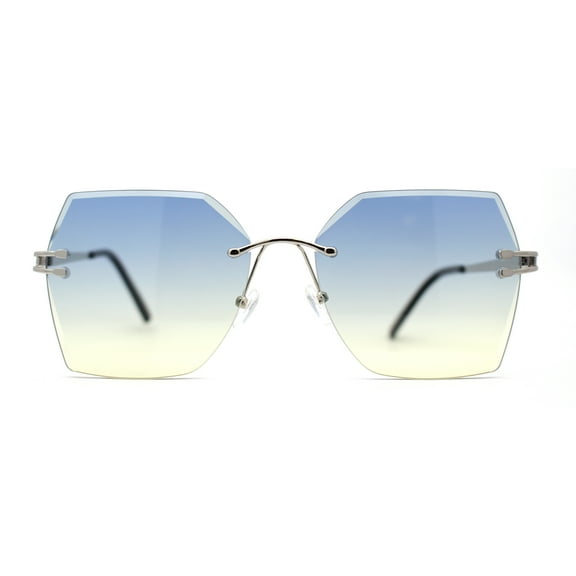 SA106 Womens Angular Beveled Rimless Butterfly Sunglasses Silver Blue Yellow